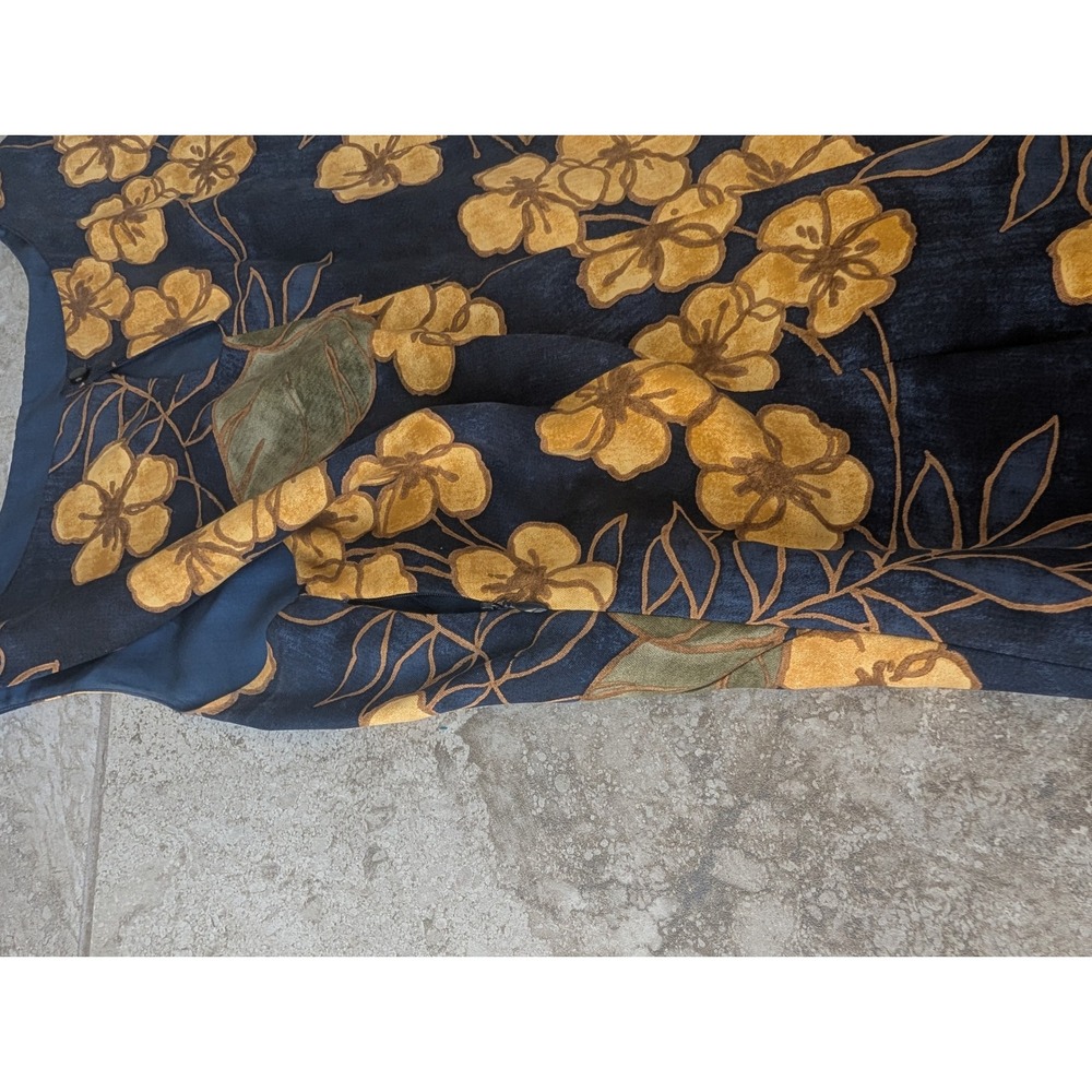 Tommy Bahama Silk Floral Shift Dress Size 12 | Navy & Mustard Tropical Resort - Picture 6 of 14